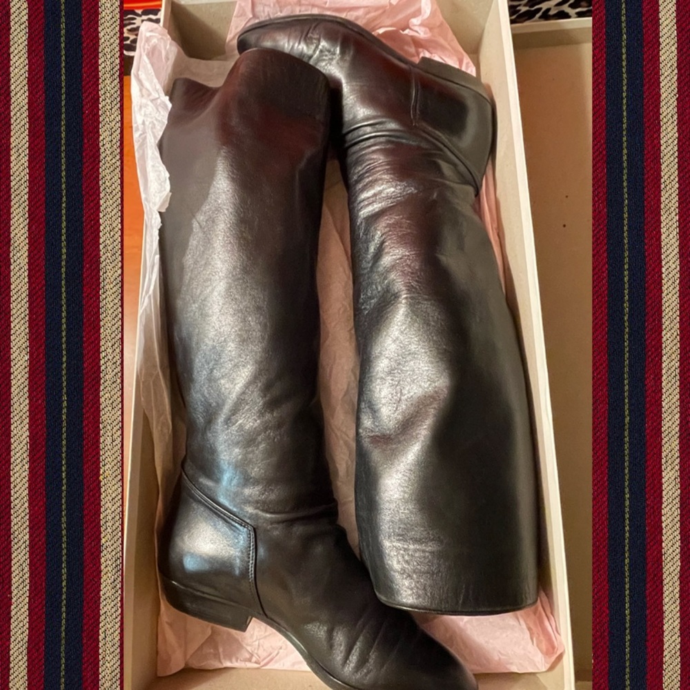 Italian black LEATHER FLAT BOOTS Size 7 - Picture 9 of 9